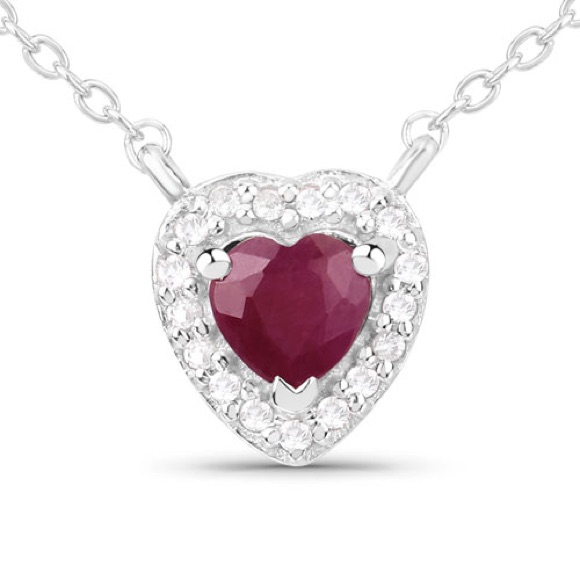 Heart Pendant Necklace With Red Gemstone And Silver Chain